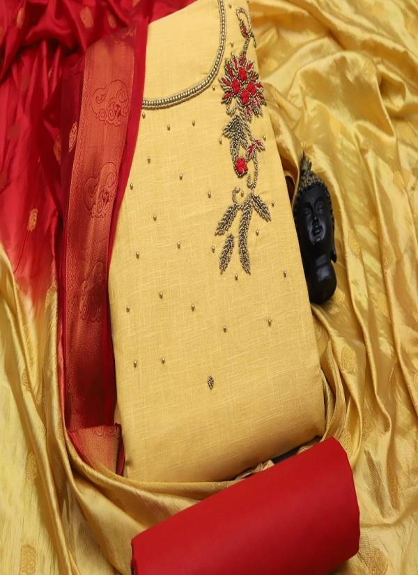 Kulfi Latest Functions Wear Hand Work Cotton South Slub Dress Material With Banarasi Dupatta Collection  